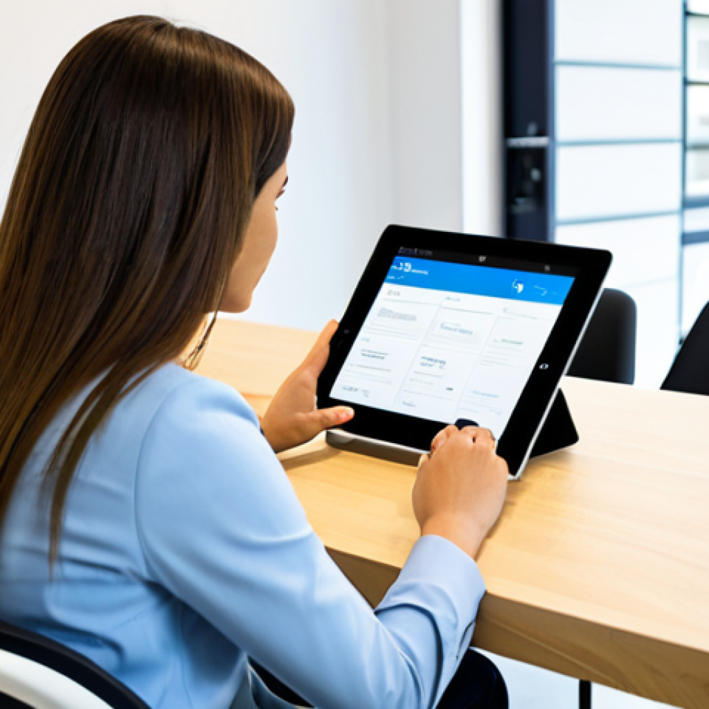 A professional adult, fully clothed in a modest, modern business casual outfit, sits comfortably at a sleek, minimalist table in a brightly lit, contemporary co-working space. The subject is attentively interacting with a clean, intuitive online booking interface displayed on a large, high-resolution tablet. The image highlights the effortless and seamless user experience of a mobile-first design, with crisp, easy-to-read text and clear calls to action on the screen. The background is softly blurred, focusing attention on the user and the digital interaction. safe for work, appropriate content, fully clothed, family-friendly, perfect anatomy, correct proportions, natural pose, well-formed hands, proper finger count, natural body proportions, professional photography, high quality.