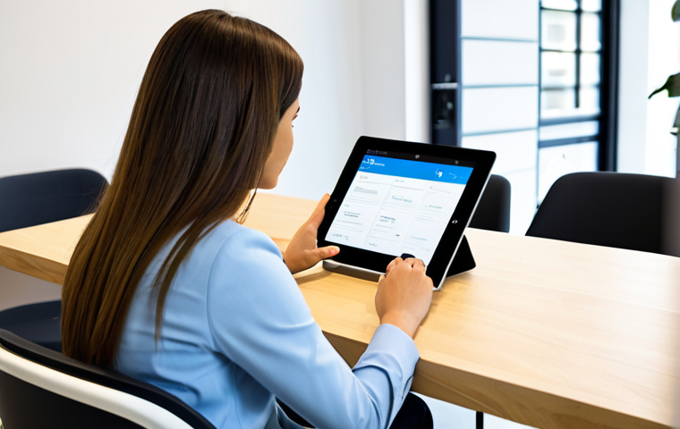 A professional adult, fully clothed in a modest, modern business casual outfit, sits comfortably at a sleek, minimalist table in a brightly lit, contemporary co-working space. The subject is attentively interacting with a clean, intuitive online booking interface displayed on a large, high-resolution tablet. The image highlights the effortless and seamless user experience of a mobile-first design, with crisp, easy-to-read text and clear calls to action on the screen. The background is softly blurred, focusing attention on the user and the digital interaction. safe for work, appropriate content, fully clothed, family-friendly, perfect anatomy, correct proportions, natural pose, well-formed hands, proper finger count, natural body proportions, professional photography, high quality.